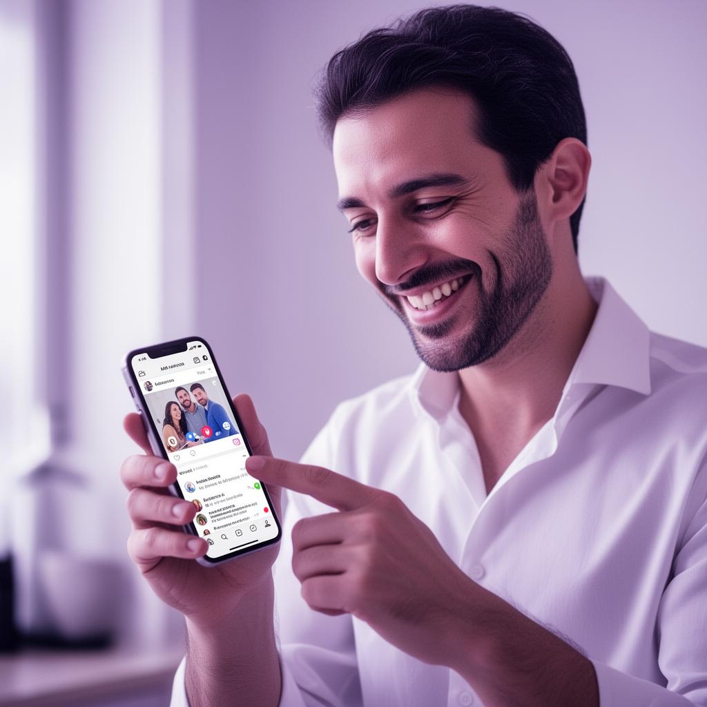 Titolare di attività soddisfatto guarda la crescita dei suoi social